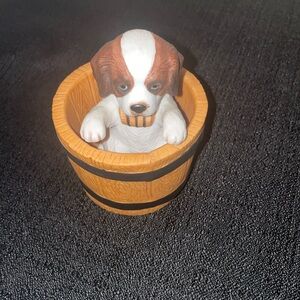 Princeton Gallery 1990 Barrel of Fun St. Bernard Puppy Collectible Figurine
